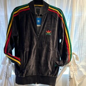 Adidas Original Veloure track Jacket. Jamaican Colors strips